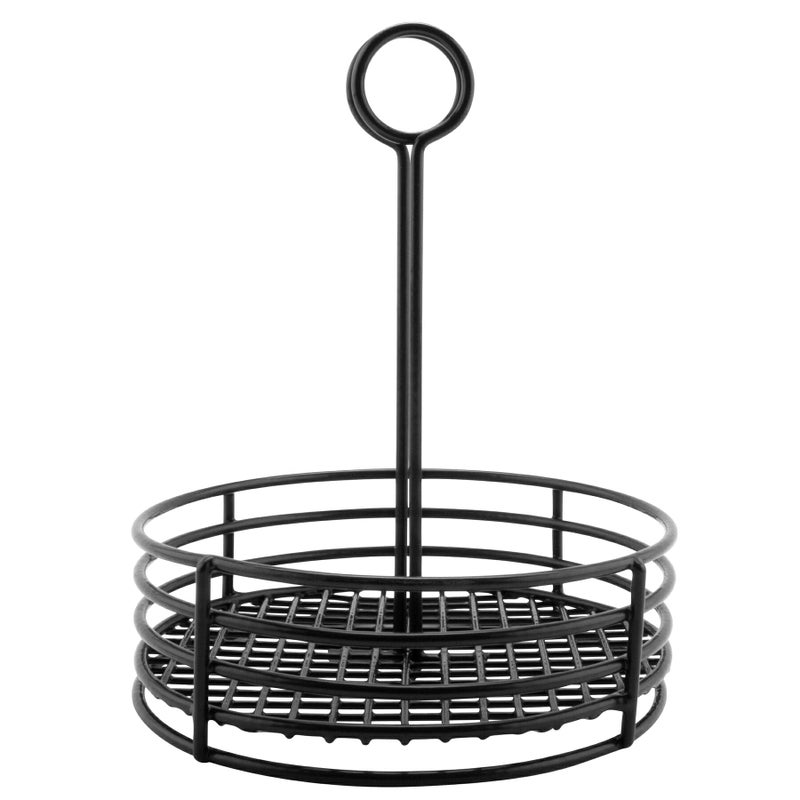 Get G.E.T. 4-31855 Black Round Stainless Steel Condiment Caddy Iron Polyethylene Coated Table Caddies Collection  7.5"" - Image 3